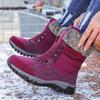 Women Winter Velvet Plus PU Snow Boots Casual Suede Medium Warm High Top Cotton Shoes Large Antiskid Solid Color Lace Up Rope