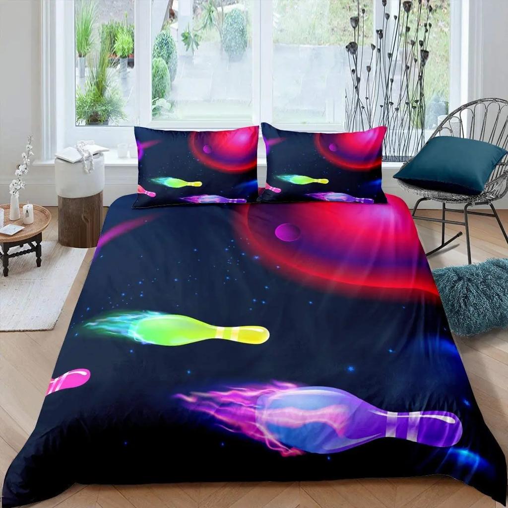 Bowling Bedding Set, Sports Games Comforter Cover Twin Full Size For Kids Boys Girls Children Confetti Colorful Duvet Cover Set