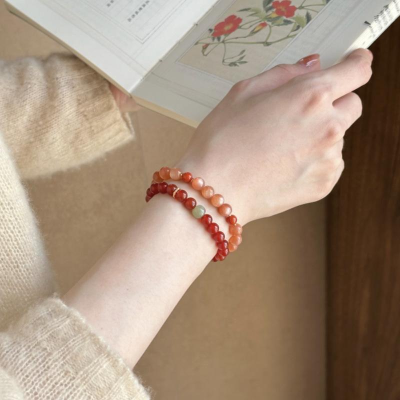 Natural Hetian Jade Agate Beaded Bracelet Niche Fashion Versatile Bracelet Fashion High Sense National Style Hand Jewelry