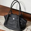 The First Layer Of Cowhide Large Fashionable And Simple Hand Bag Pleated Vegetable Basket Bag Temperament Genuine Leather Shoulder Portable Bag