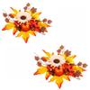 2 Piece Artificial Pumpkin Sunflower Maple Leaf Floral Arrangement for Autumn Thanksgiving Table Centerpiece Display Decoration