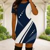 Women Plus Size Round Neck Short Sleeve Geometric Printed Fitted Mini Dress Black White Orange