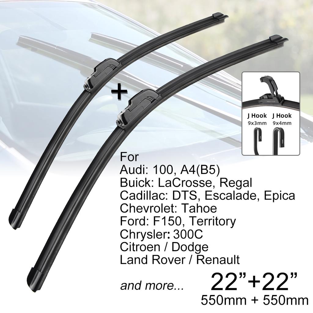 Car Front Windshield Wiper Blades 22" + 22" J Hook U-type Universal For Buick Chevrolet Citroen Dodge Ford Land Rover Renault