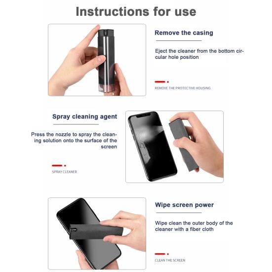 18ML 3-in-1 Screen Cleaner Spray Bottle Microfiber Cloth Removes Fingerprints Dust Grime Safe Screen Cleaner