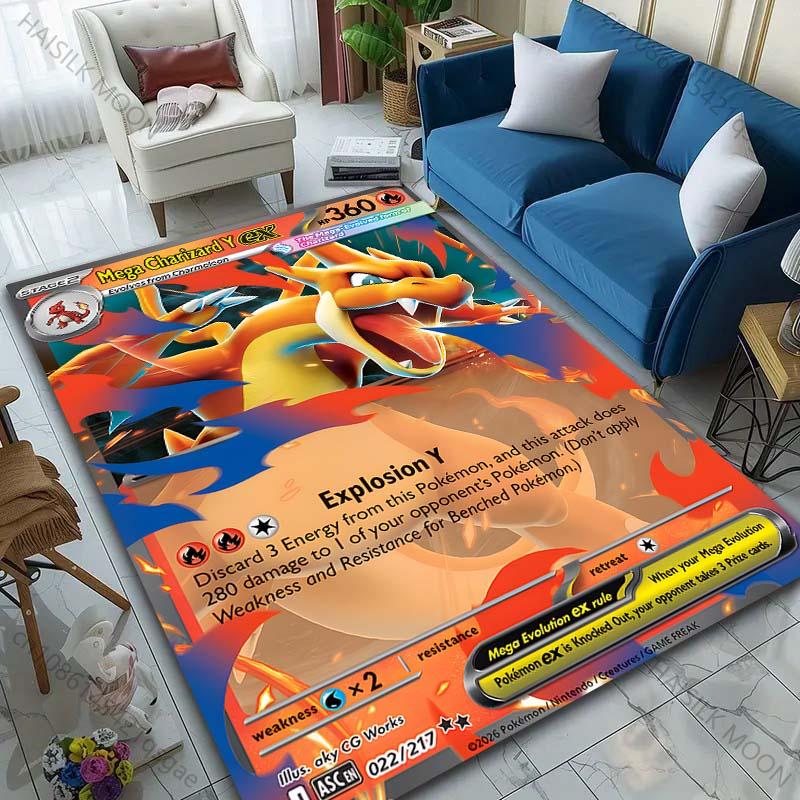 New! Pokemon Charizard Cards Print Carpet for Living Room Bedroom Bedside Floor Mat Kid's Room Non-slip Mat Home Decor Gifts