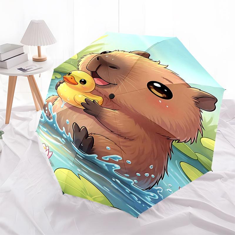 Capybara Themed Travel Umbrella-8 Ribs Automatic Opening and Closing, Portable Folding Design, Compact and Stylish Umbrella Suitable for Out