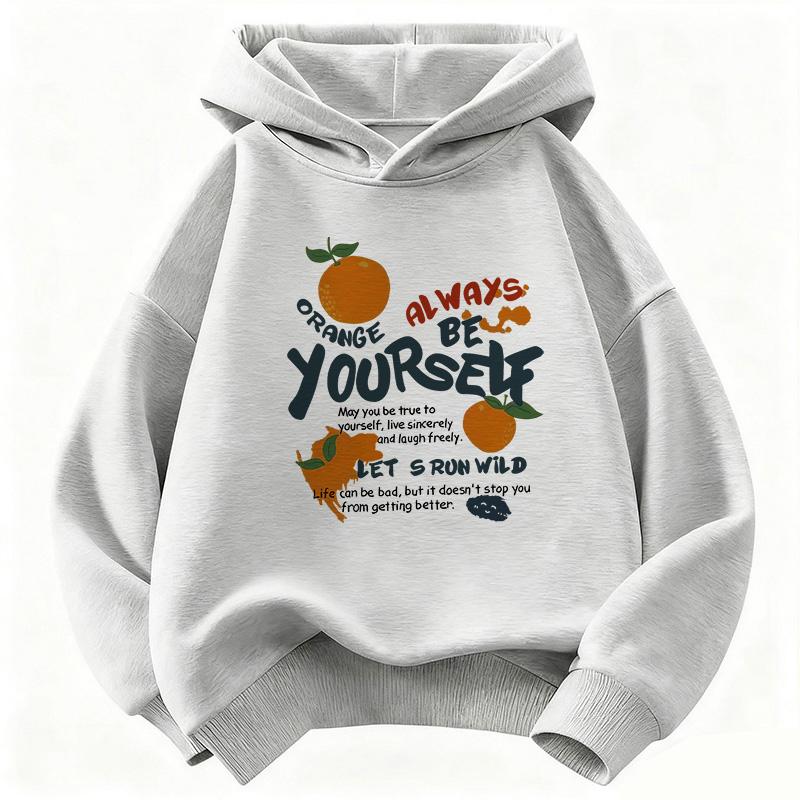 Funny Orange Harajuku Style Hoodie Kids Children's Sweatshirt Hoody for Boys Girls Casual Hoodies Hip Hop Clothes