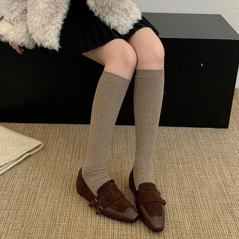 Square Head Inner Height Increase Plush Shoes Outer Wear Women's New Autumn New One-pedal Lazy Shoes Loafers Small Leather
