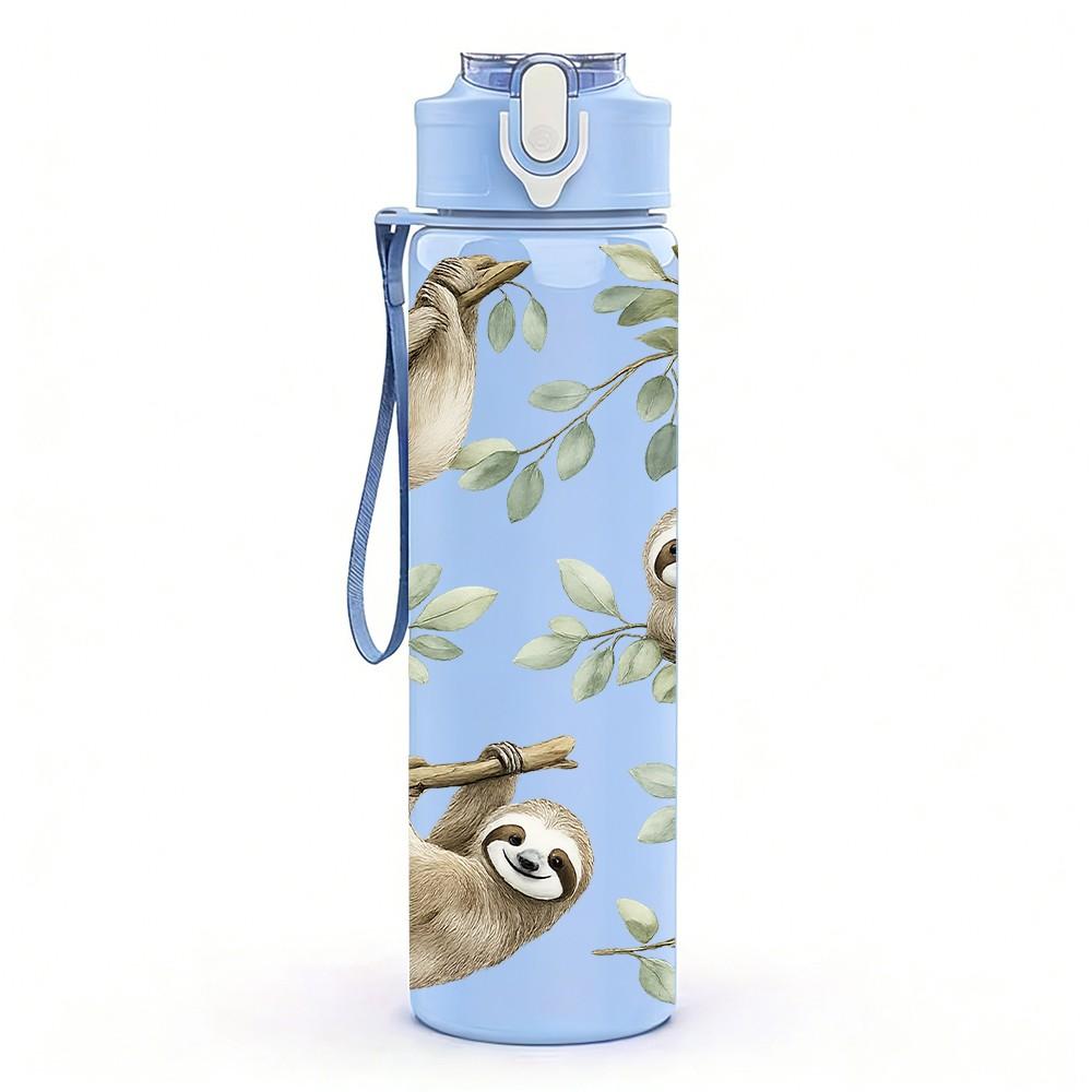 1PC Two Sloth Animal Cartoon Print 750ml Color Plastic Sports Water Bottle Leakproof Flip Straw Lid Suitable for Sports Office Home Use