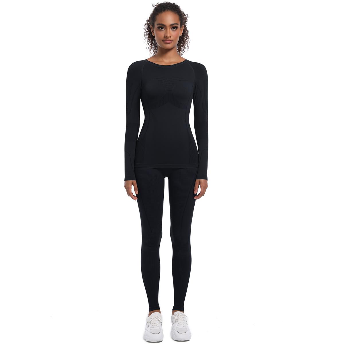 

New Seamless Long Sleeved Yoga Suit For Women, Breathable Tight Fitting Sports Skiing Suit, Outdoor Running, Cycling, Fitness Two-Piece Set For Women S
