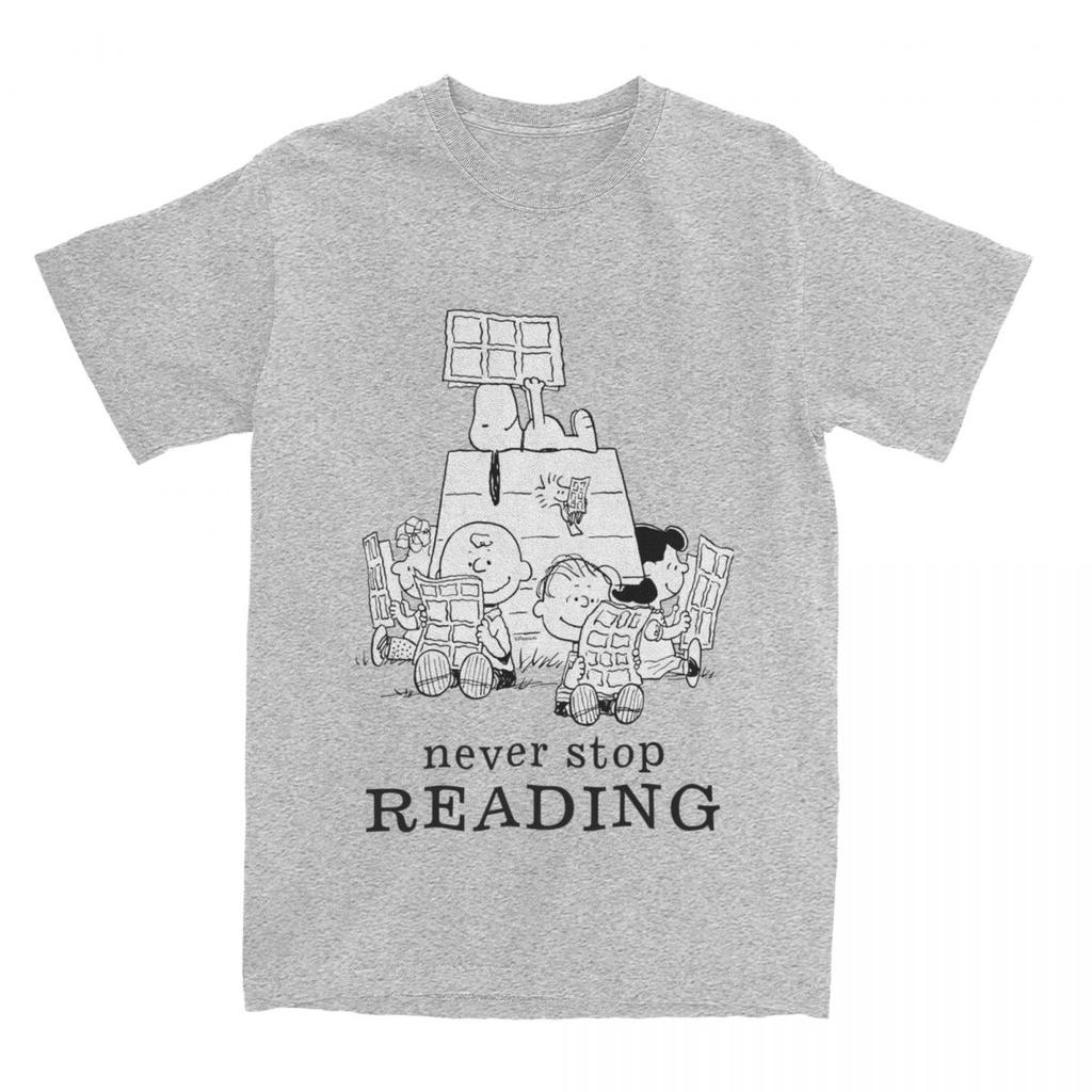 Comics Reading T Shirts Accessories for Men Women Pure Cotton Novelty Charlie Brown T-shirt Clothes Summer