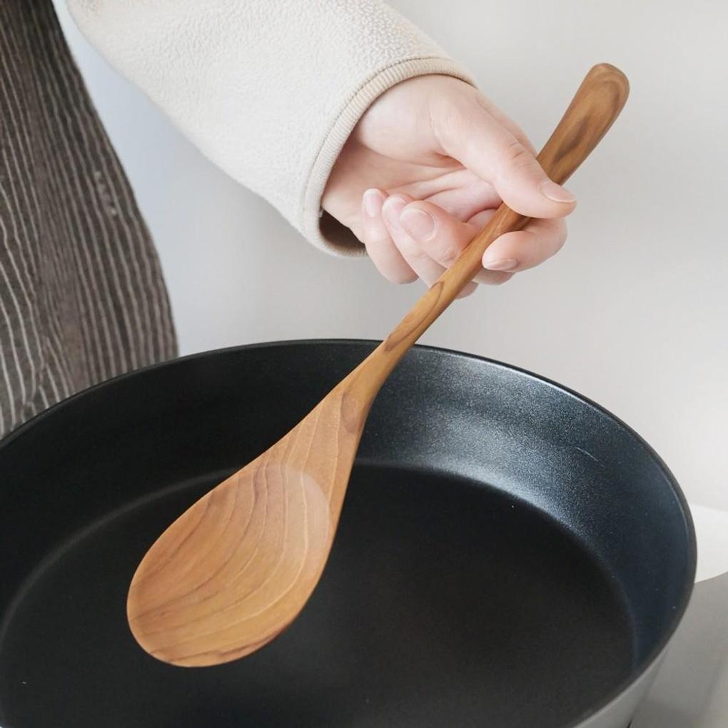 Handmade teak wood cooking utensil stir-fry spoon