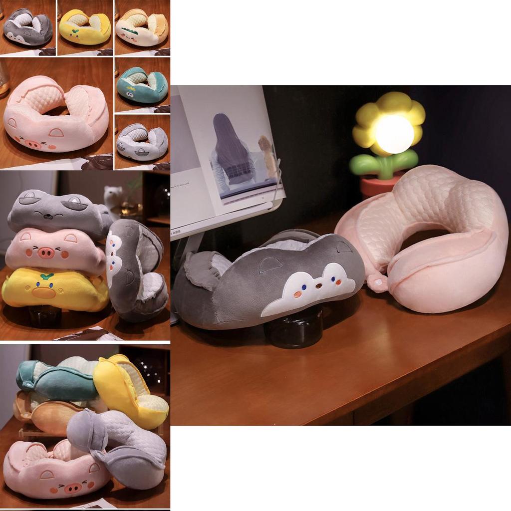 Cute Animal Design U Shaped Pillow Soft Plush Cartoon Travel Neck Cushion For Sleeping