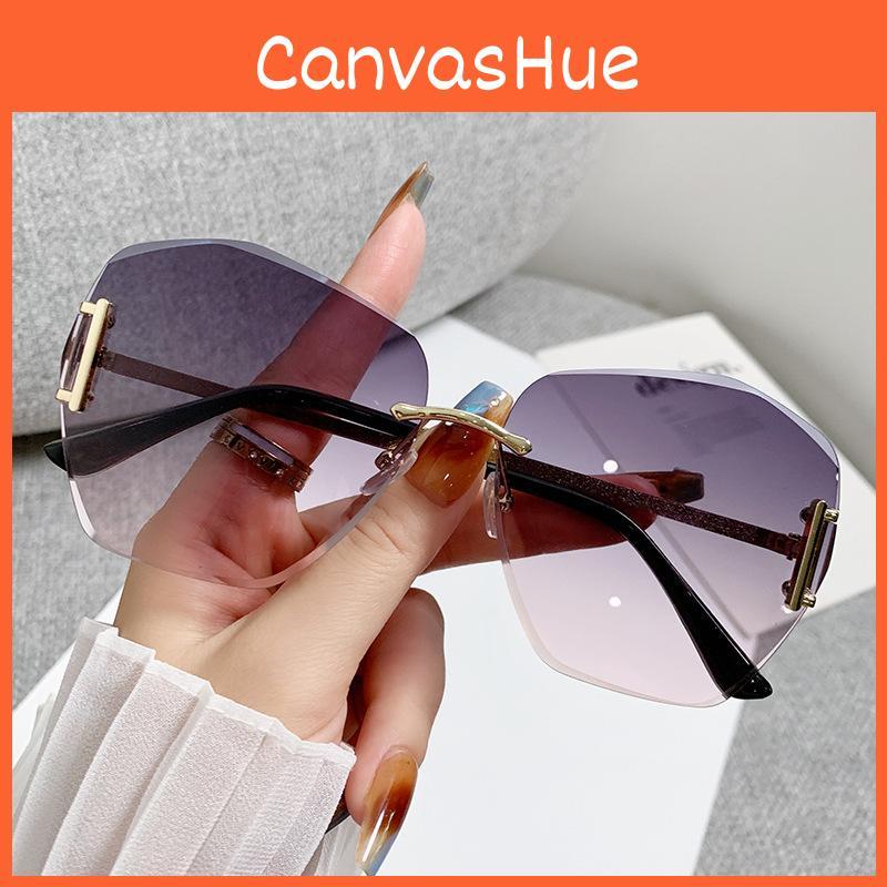 Women Square Frameless Sunglasses Uv400 Protection For Outdoor Travel Party