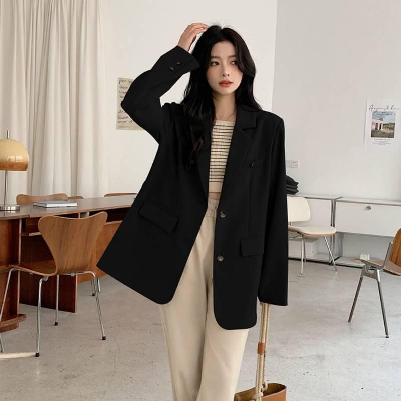 

Coffee Loose-Fit Women s Suit Jacket - 2025 Hong Kong & Korean Style, Chic Casual with Back Vent for Spring & Autumn S 88-110 cm чорний
