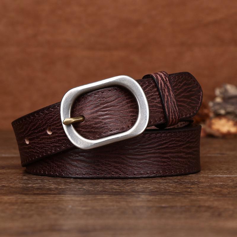 Damen Gürtel aus Rindsleder erster Schicht, handpolierter, lässiger, modischer Trend-Dornschließe-Gürtel
