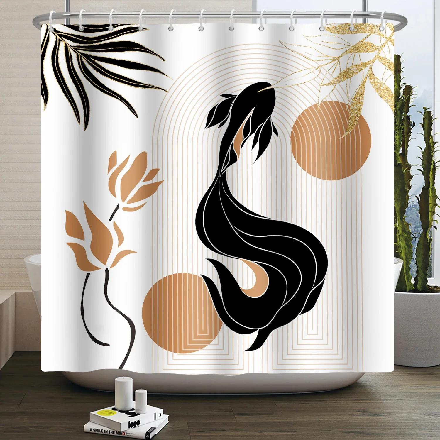 

Modern Minimalist Arch Sun Geometry Nordic Waterproof Bathroom Bath Curtain W60H190(CM)-1 Pcs
