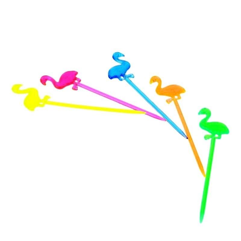 50Pcs/lot Picks Fruit Fork Perfect Flamingo Mixed Colors Goods Mixed Favors Goods Fruit Food Party S