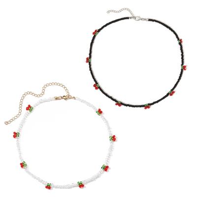 Bohemia Beaded Red Cherry Necklace for Women Cute Handmade Fruits  Bead Transparent Chokers Necklaces Boho Jewelry