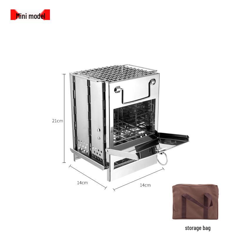Portable Stainless Steel Folding BBQ Grill & Wood Stove for Outdoor Cooking
