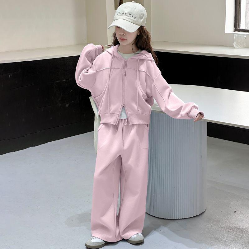 Trendy Korean-Style Girls' Autumn Sportswear Two-Piece Set - Fashionable Casual Outfit for Big Kids