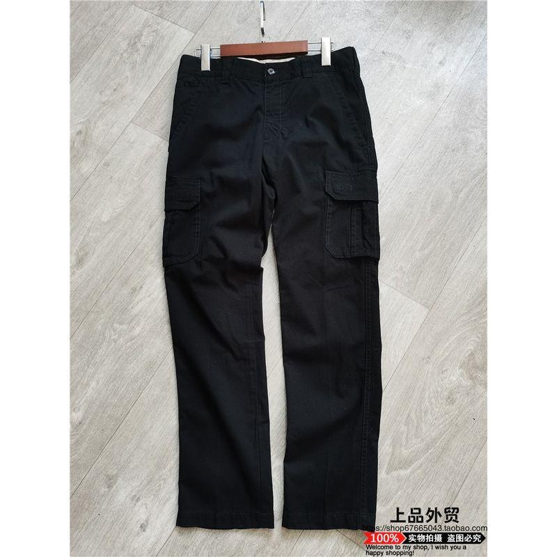 

Export Exported to Europe and America Single Spring & Fall Men Pure Cotton Loose Plus Size Multi-Pocket Cargo Pants Casual Pants Straight-Leg Trousers Black 38-34