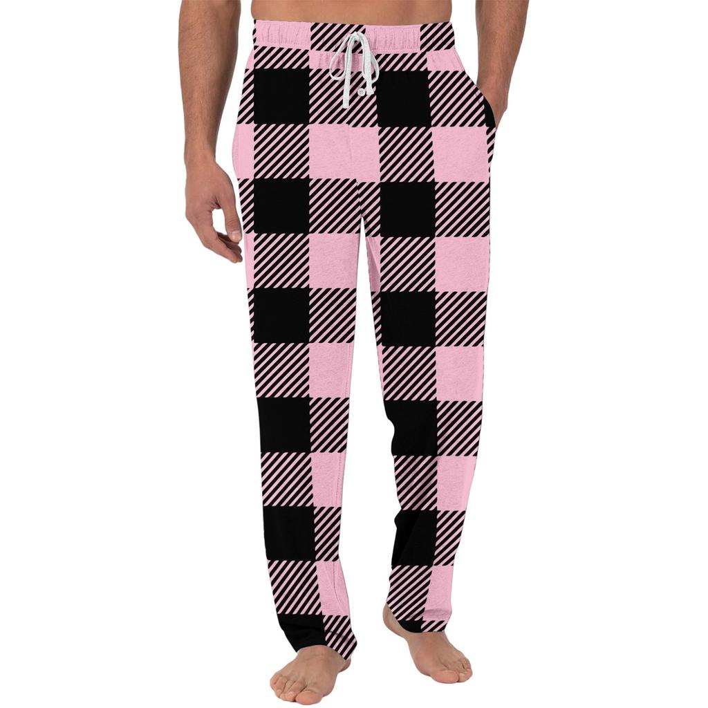 Herren Freizeit Pyjamahose mit Taschen | Einfarbig Gestreift Kariert Bedruckt Lockerer Schnitt Elastischer Bund für Zuhause