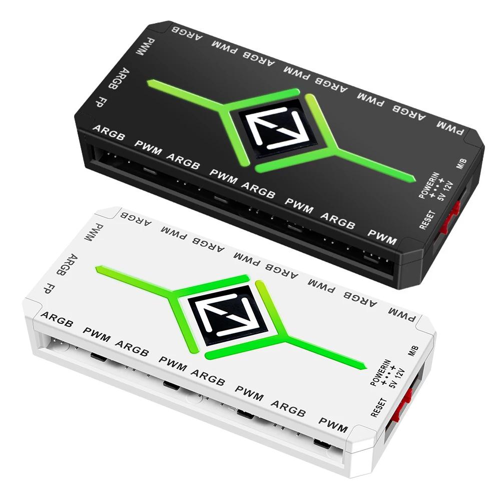 1 To 9 Ports 3 in 1 PWM Fan Hub SATA Power Supply PWM Magnetic Fan Hub Splitter PWM & ARGB Hub Splitter for Computer PC Case Fan