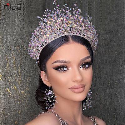 Yulapan Hp193 Luxury Bridal Headgear Crown Set Accessories Ab Diamond Necklace Earrings Three-Piece Hair Accessories