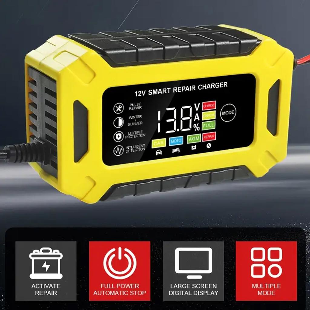 Car Battery Charger Power Puls Repair Chargers Wet Dry Lead Acid 12V 6A Pulse Repair LCD Display Smart Fast Charge For Auto Moto