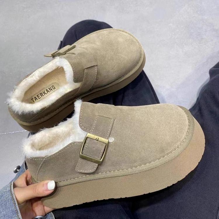 One-pedal Lazy Doudou Shoes Platform Snow Boots Women's New Autumn and Winter Velvet Versatile Thermal Cotton Shoes