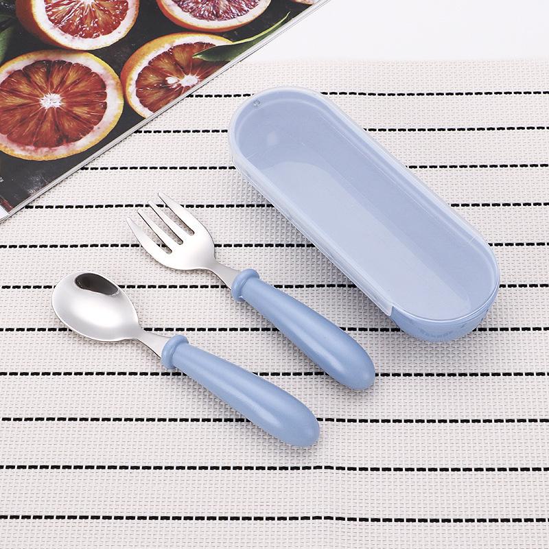 Cartoon Stainless Steel Children's Cutlery Set - Fork & Spoon with Round Handles, Gift for Mother & Baby, Birthday Gift
