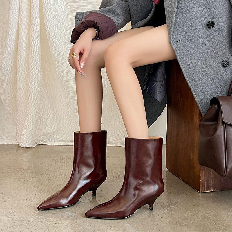 Boots Women's 2025 New Popular Autumn and Winter Pointed Kitten and Long Boots Wide Tube High Heel Short Boots Women's Boots