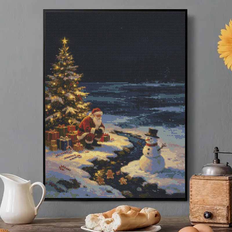 5D Diamond Painting Kit Christmas Snowman Santa Winter Scene Drill Canvas Art DIY Rhinestone Craft for Bedroom Living Room Wall Decoration