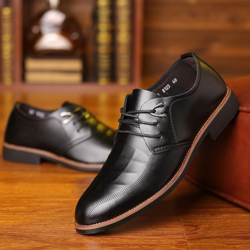 

Men S Leather Shoes Formal Business British Style Casual Leather Shoes Men Black Leather Office Shoes JZ-8123 44 чёрный