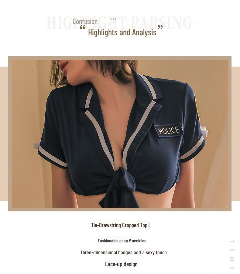 Manyan Sexy Policewoman Lace Top & Pleated Skirt Uniform, Bold Backless Design