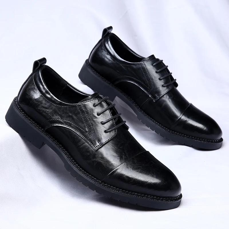 

Мужские кожаные туфли на шнуровке, высококачественные мужские туфли, остроносые оксфорды, свадебные мужские туфли, деловые туфли для офиса и джентльмена 38