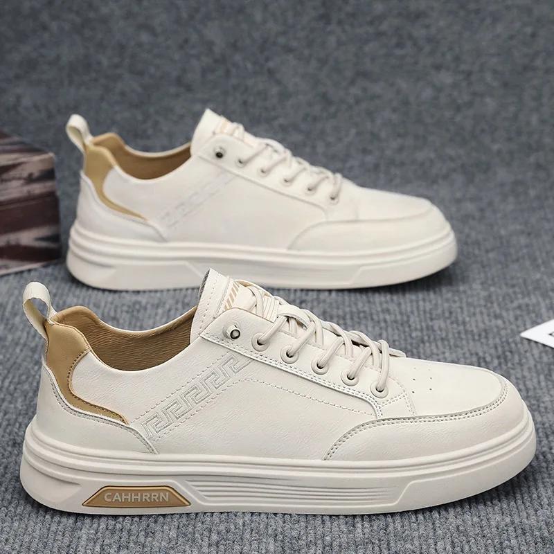 Fashion Men 2025 New Spring Men Shoes Versatile Leather Surface Casual Shoes Student Youth Flat Comfortable Sneakers Zapatillas Hombre