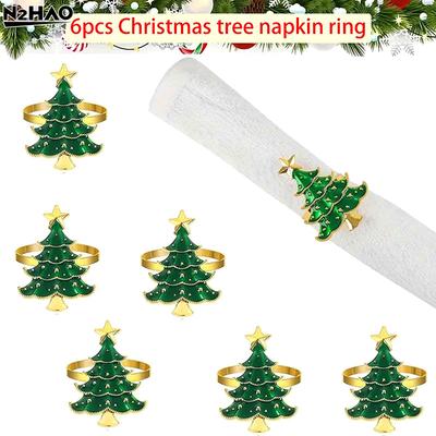 6Pcs/PACK  Christmas Napkin Rings Xmas Tree Ornaments Christmas Home Kitchen Dinner Table Decoration New Year Party Supplies