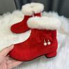 Girl Winter Boots Warm Furry Hairy Fashion Causal Children Princess Boot Black Red Versatile Kids Ankle Boots High-heels Bowknot