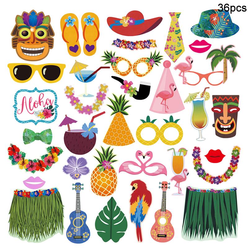 

36 шт./набор Гавайская тема Реквизит для фотобудки Фламинго Алоха Лето Тропическая вечеринка по случаю дня рождения Украшение Луау Пляжные свадебные принадлежности