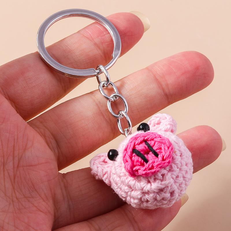 Lovely Handmade Knitted Pig Keychain Crocheted Animal Key Rings Pendant for Women Girls Handbag Charms DIY Jewelry Gifts