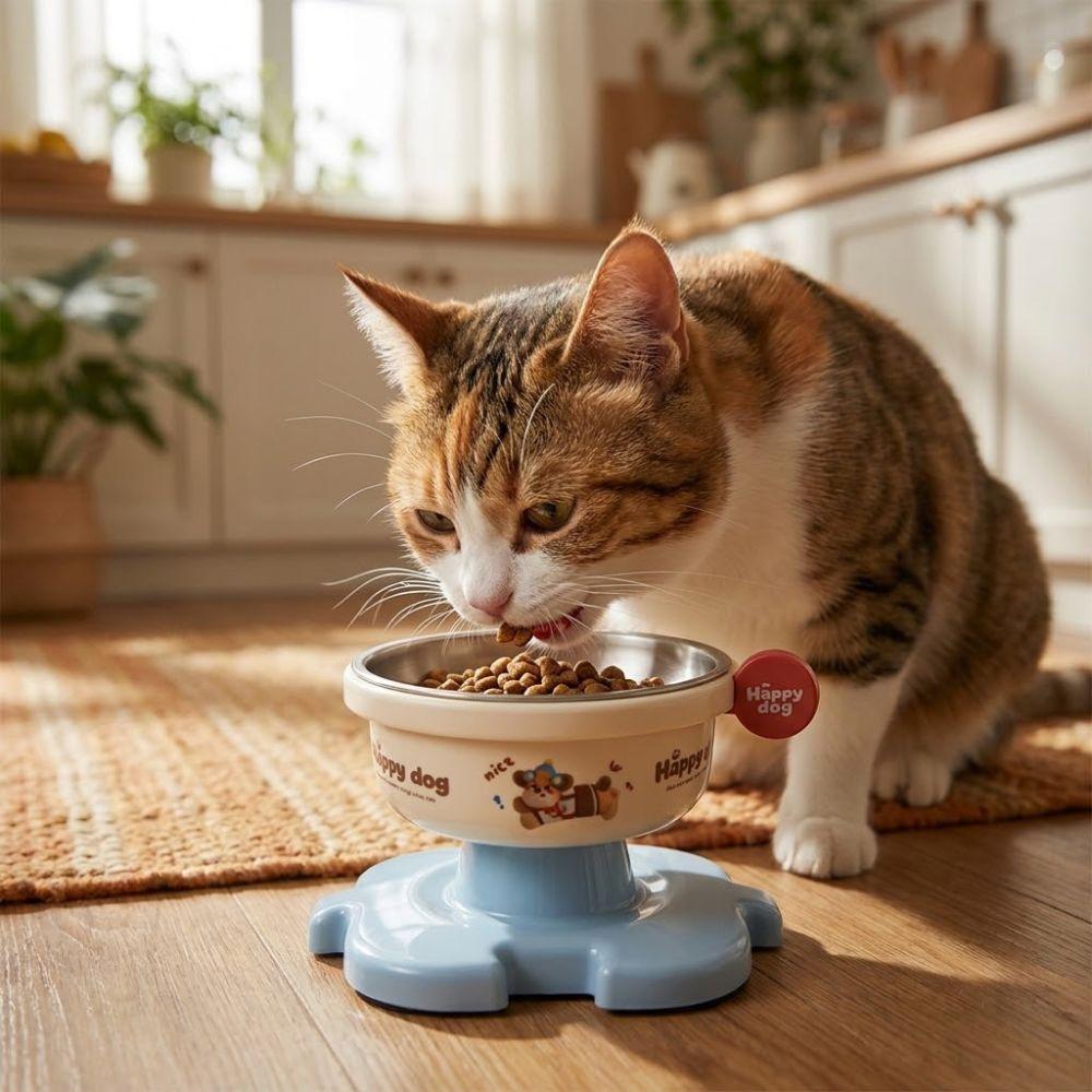Stainless Steel Bowl Elevated Pet Bowl Neck Protection Cartoon Anti-Choking Cat Bowl Detachable Large-Capacity