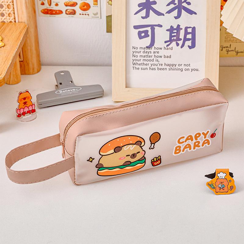 Simple Kawaii Pen Bag Cartoon Cute Capybara Pencil Case Portable Stationery Bag Large Capacity Waterproof Pencil Case Gifts