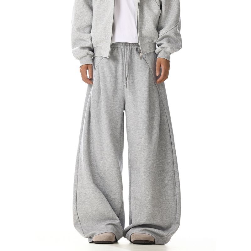 Gray Sweatpants for Men and Women, with a Unique Design, Deconstructed, Loose-Fitting, Slimming, Straight-Leg, Wide-Leg, Scimitar-Style Sports Pants
