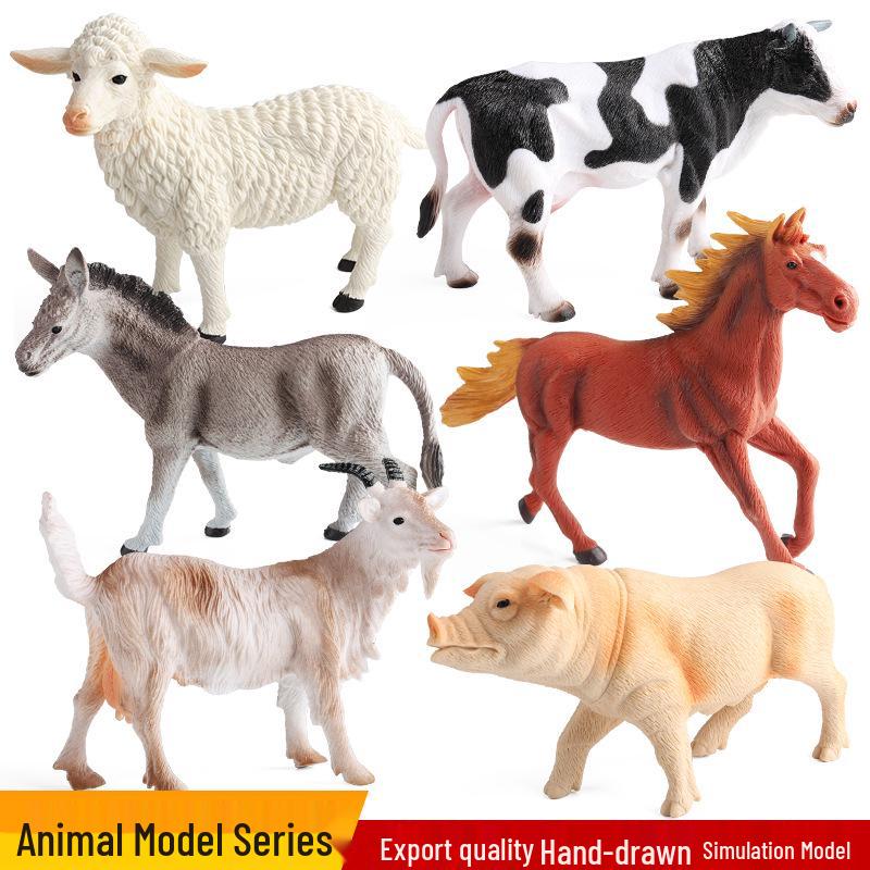 Cross-Border Animal Toy Set: Sheep, Cow, Horse, Donkey, Goat, Poultry Plastic Models