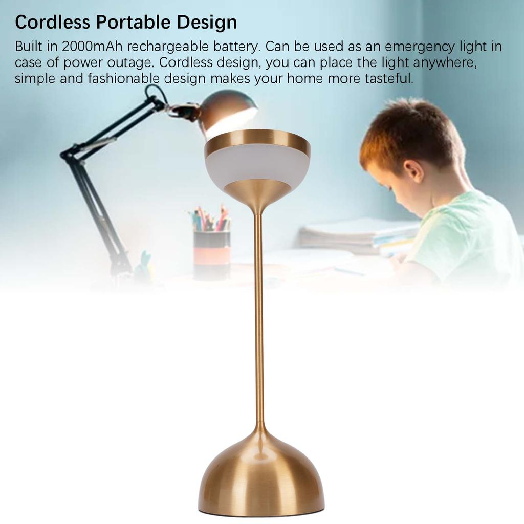 Cordless Table Lamp Portable Desk Lamp 2000mAh Battery Operated 3 Color Stepless Dimming for Restaurant Bedroom Outdoor Party Camping Night Light