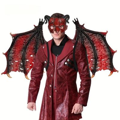 Prémiové cool punkové gotické dračí kostýmní rekvizity, realistická červená a černá zlá dračí křídla a poloobličejová maska Bull Devil s