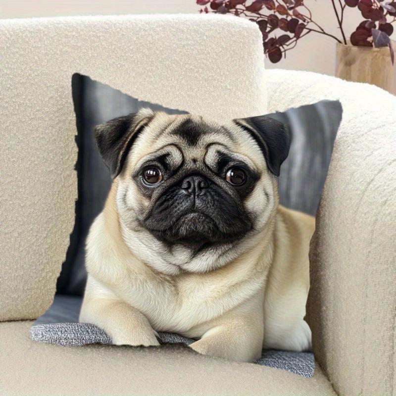 1 piece cute pug pillow cover - soft plush decorative cushion