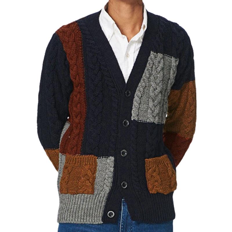 Buy Men's Autumn Long Sleeve Sweaters Button Up Patchwork Casual Knitted Cardigan Sweaters at